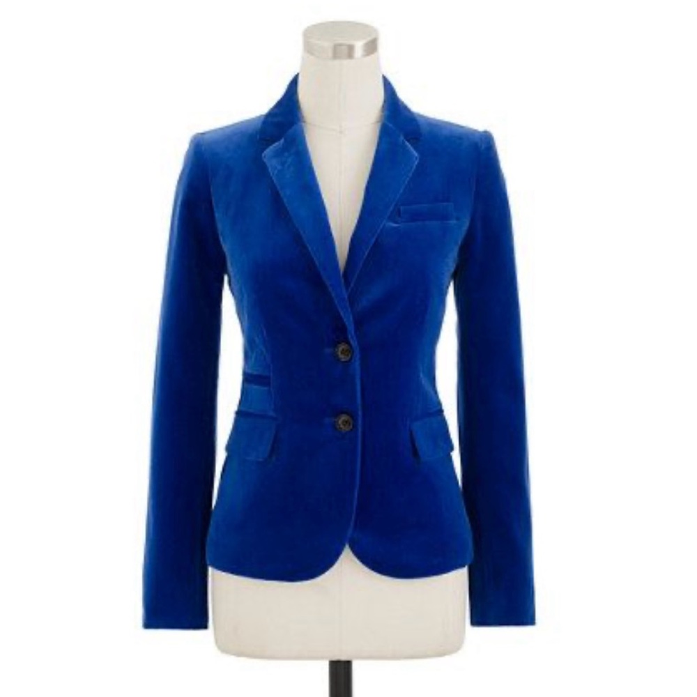 J. Crew Velvet Schoolboy Notched
Lapel Single Breasted Blazer Bright Blue 0 XS